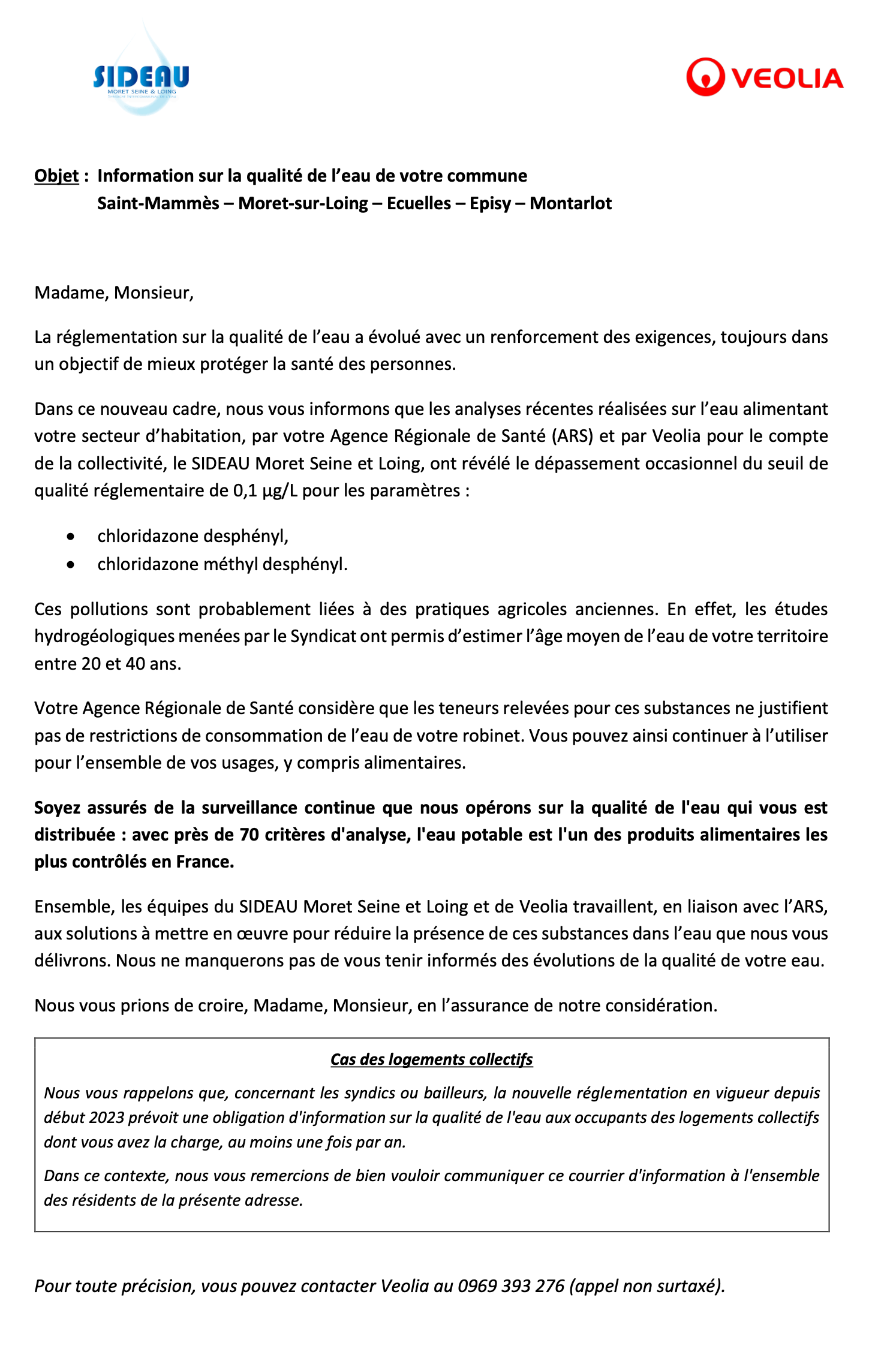 Information sur la qualité de l’eau de votre commune Saint-Mammès – Moret-sur-Loing – Ecuelles – Episy – Montarlot